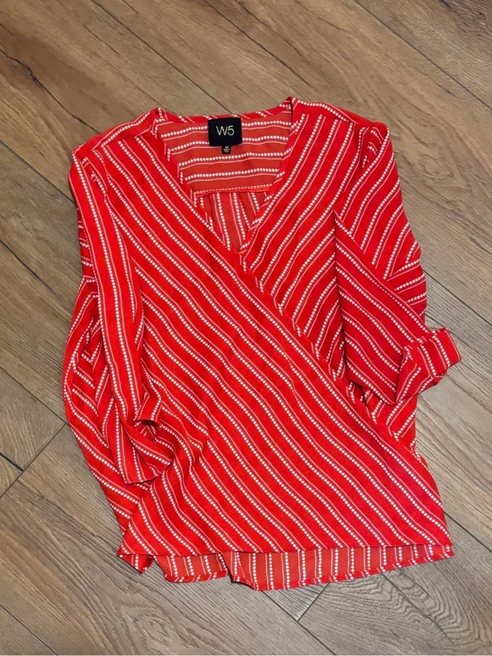 W5 Red Striped 3/4 Sleeve Blouse